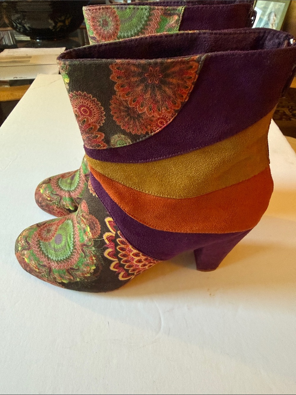 DESIGUAL Faux Suede Floral Multicolor Boots Size 41 US 9
